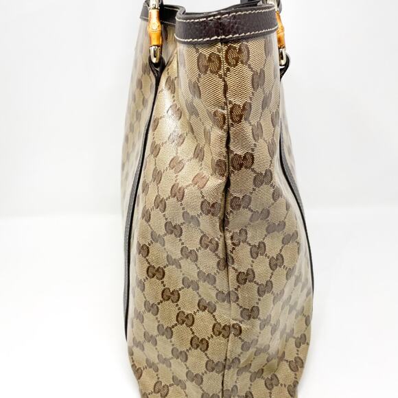 Gucci GG Supreme Monogram Crystal Bamboo Tote Bag Brown Leather - Picture 4 of 13